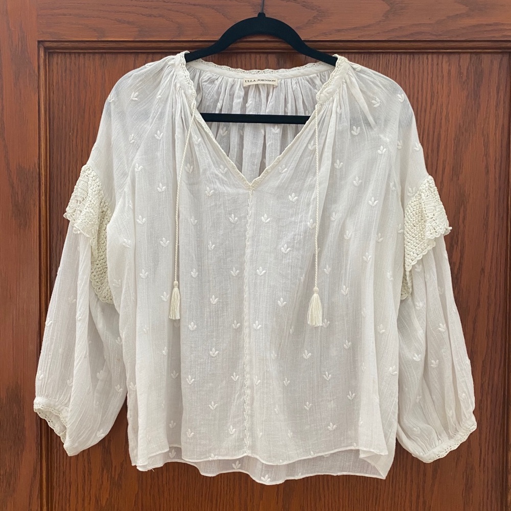 Ulla Johnson Cream Embroidered Peasant Blouse